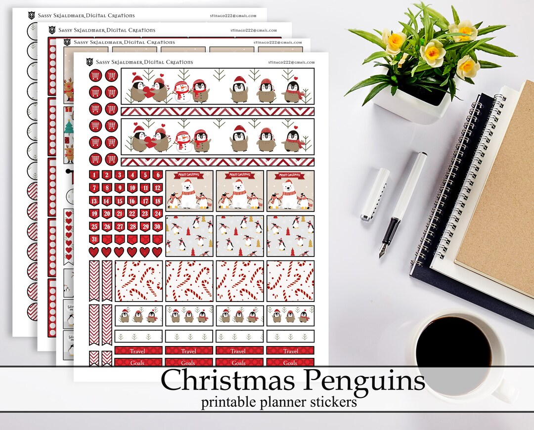 Christmas Penguins Printable Planner Stickers, Cute December Winter ...