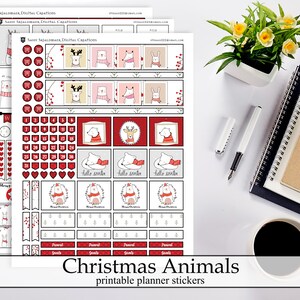 Cute Christmas Animals Printable Planner Stickers, Hand Drawn Polar Bears Digital Instant Download Planner Stickers December Winter Kit