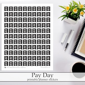 Schwarz-weiße Pay Day Flaggen druckbare Planner Aufkleber, digitaler Sofort Download Planner Aufkleber Funktionale Zahltag Kalender Aufkleber