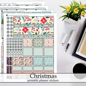Entzückende Weihnachten druckbare Planner Aufkleber, Weihnachtsmann Eisbär Fuchs Dezember Winter Digitaler Sofort Download Kalender Planner Aufkleber Kit