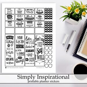 Simple White Inspirational Quotes Printable Planner Stickers, Inspirational Quote Functional Digital Instant Download Planner Stickers Kit