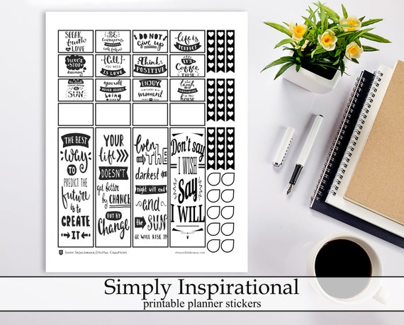 Black & White QUOTE Stickers,motivational Quotes Planner Stickers  Printable,ec Full Box Stickers,decorative Stickers,planner Accessories 