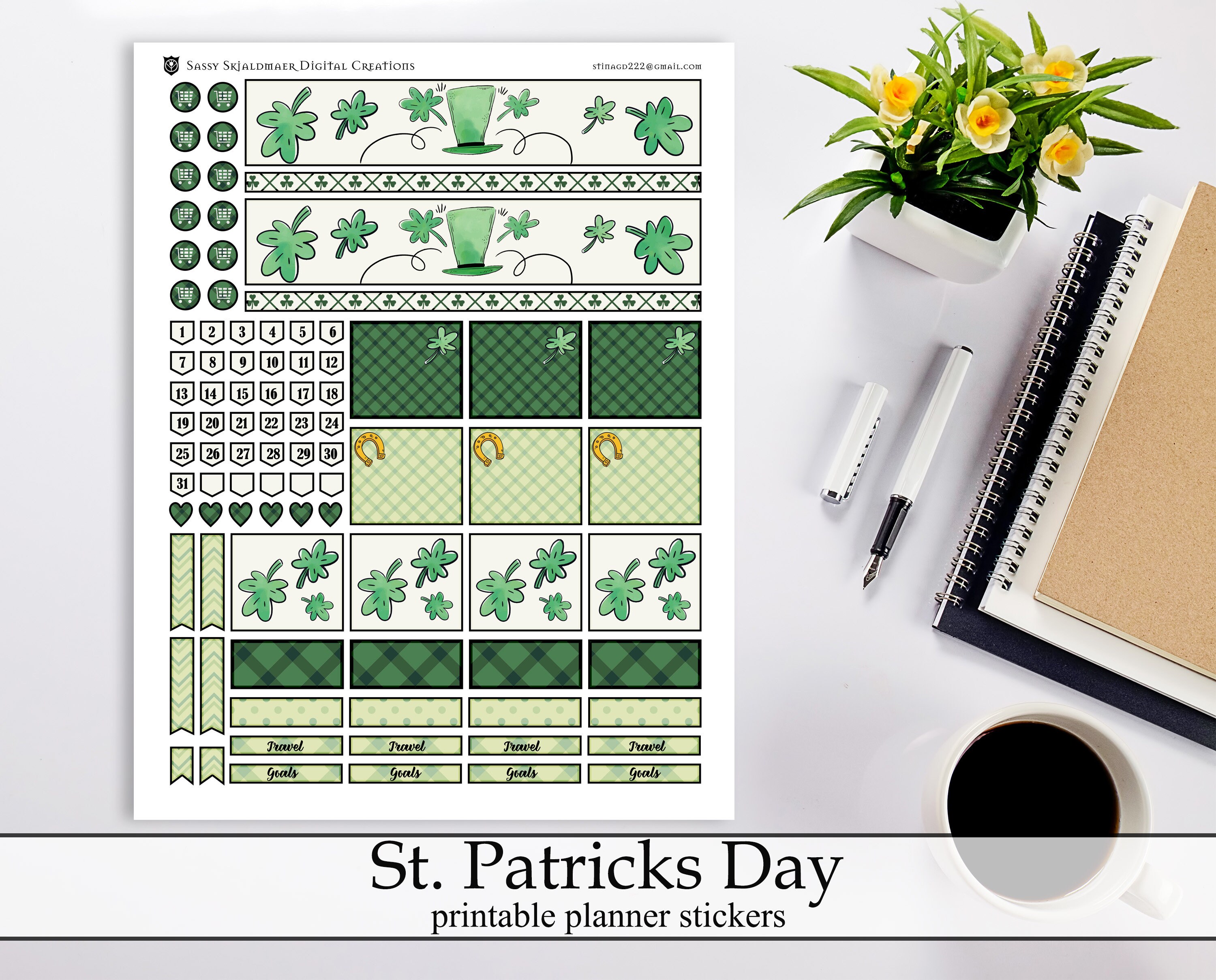 St. Patricks Day Printable Planner Stickers, Cute Simple St Pattys ...