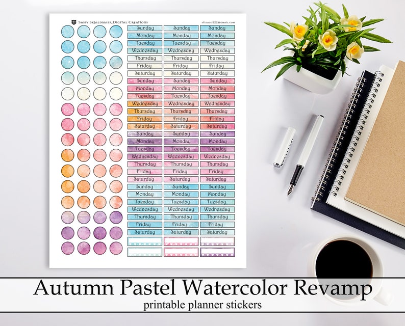 Pretty Digital Instant Download Stickers Fall Watercolor Leaves ECLP Happy Planner Kit Autumn Pastel Watercolor Printable Planner Stickers