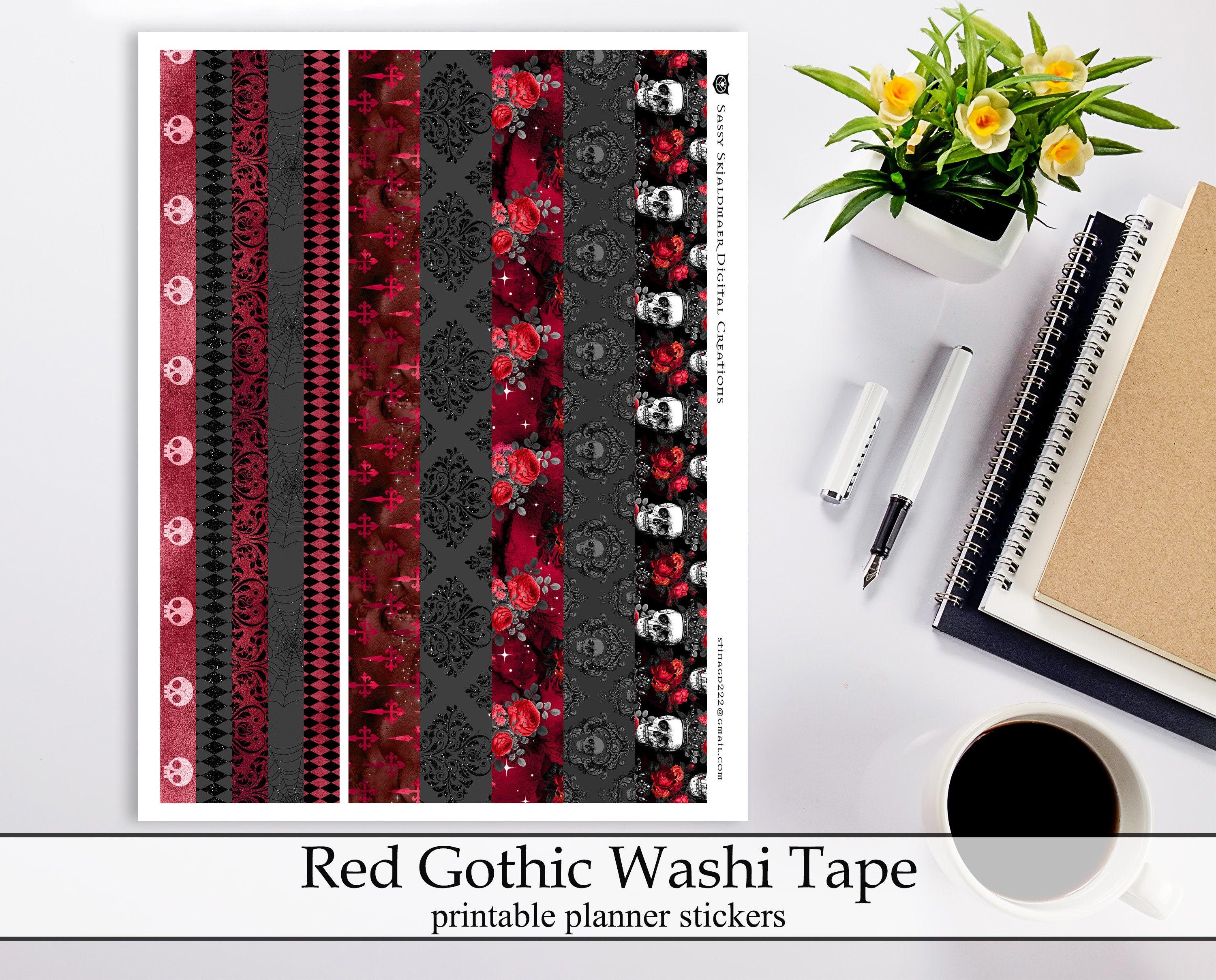 Red Printable Washi Tape -   Washi tape, Sticker paper, Washi