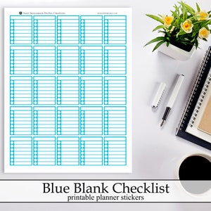 Blue Home School Teacher Lesson Checklist Printable Planner Stickers, Blank Boxes Digital Instant Download Homeschool Teaching Subjects