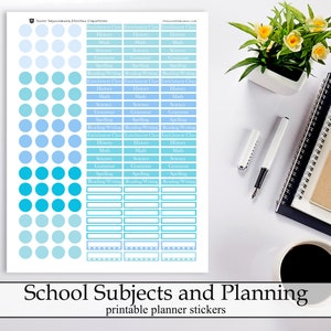 Blaue Home School Lehre Fächer druckbare Planner Aufkleber, digitaler Sofort-Download ECLP Happy Planner Bullet Homeschool Klassenlehrer