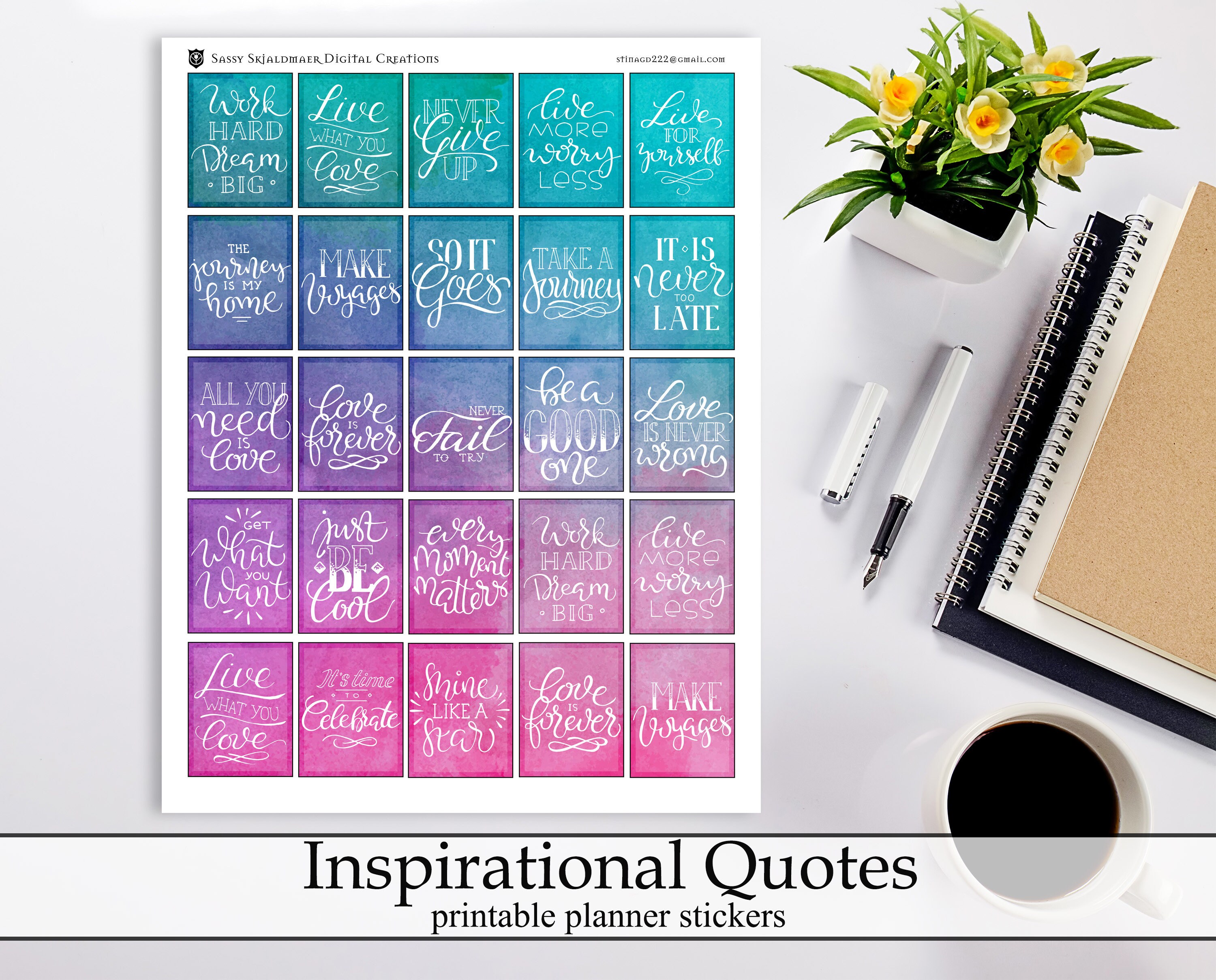 Bright Watercolor Inspirational Quotes Printable Planner | Etsy