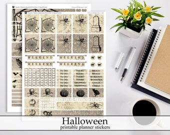 Halloween Ephemera Printable Planner Stickers, Vintage Halloween Digital Instant Download Stickers October Planner Stickers Ephemera Kit