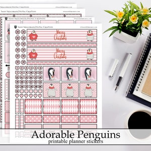 Entzückende Weihnachten Pinguine druckbare Planner Aufkleber, Hand gezeichnet Dezember Winter digitaler sofortiger Download Planner Aufkleber Kit