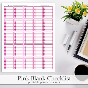 Pink Home School Teacher Lesson Checklist Printable Planner Stickers, Blank Boxes Digital Instant Download Homeschool Teaching Subjects