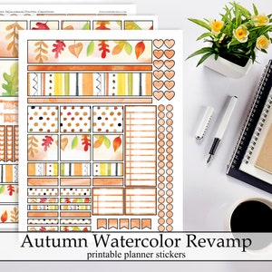 Otoño acuarela imprimible planificador pegatinas, descarga instantánea digital pegatinas otoño octubre acuarela hojas imprimible planificador kit de pegatinas