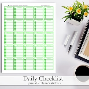 Green Home School Teacher Lesson Checklist Printable Planner Stickers, Daily Weekdays Digital Instant Download Homeschool Teaching Subjects