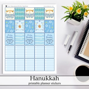 Chanukka druckbare Planner Aufkleber, hübsche blaue digitale sofortigen Download Aufkleber ECLP Happy Planner Bullet Journal