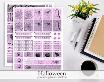 Halloween Ephemera Printable Planner Stickers, Vintage Halloween Digital Instant Download Stickers October Ephemera Planner Stickers Kit