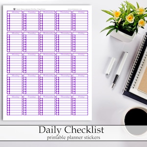 Purple Home School Teacher Lesson Checklist Printable Planner Stickers, Daily Weekdays Digital Instant Download Homeschool Teaching Subjects