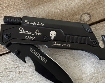 Personalized Police Officer Pocket Knife: Thin Blue Line Gift