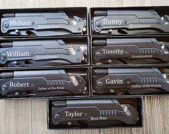Set of 8 Personalized Groomsmen Knives: Engraved Tactical Knife Gift