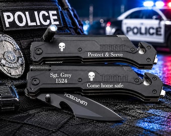 Personalized Police Officer Pocket Knife: Christmas Gifts, Thin Blue Line Gift