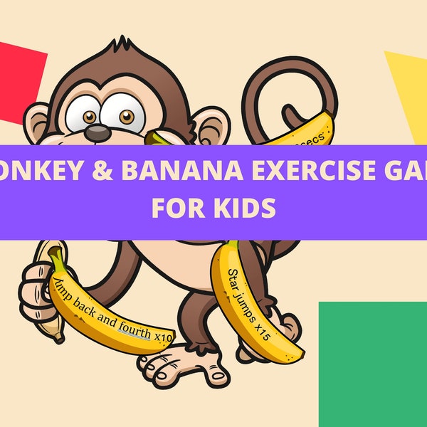 Kid's Monkey & Banana Exercise Game - Warm Ups, Kids Exercise Cards, Warm Up Games, Resources, Printable, PDF, Children's Fitness, Activity