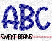 Blue polka dot alphabet, Sweet Beans printable font, alpha pack, PNG file for sublimation, create your own words, blue print alphabet