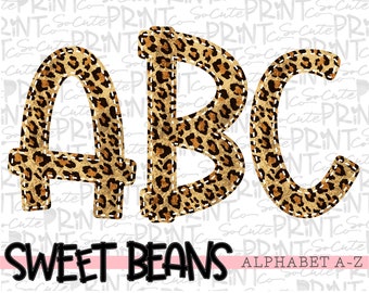 Leopard alphabet, Sweet Beans printable font, alpha pack, PNG file for sublimation, create your own words, cheetah print alphabet