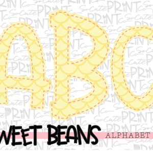 Alphabet, Sweet Beans printable font, alpha pack, yellow mermaid alphabet, PNG file for sublimation, create your own words, EB006