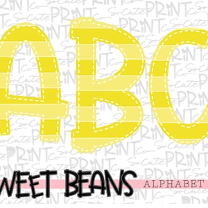 Yellow stripe alphabet, Sweet Beans printable font, alpha pack, PNG file for sublimation, create your own words, yellow print alphabet