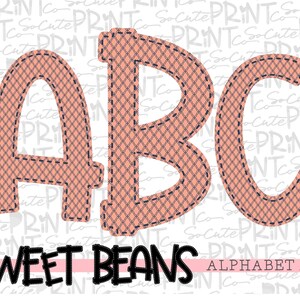 Alphabet, Sweet Beans printable font, alpha pack, peach & navy trelis alphabet,   PNG file for sublimation, create your own words, EB004