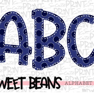 Navy Blue polka dot alphabet, Sweet Beans printable font, alpha pack, PNG file for sublimation, create your own words, blue print alphabet