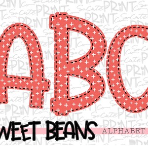 Alphabet, Sweet Beans printable font, alpha pack, coral cross alphabet,   PNG file for sublimation, create your own words, EB003