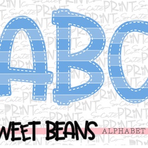 Light Blue stripe alphabet, Sweet Beans printable font, alpha pack, PNG file for sublimation, create your own words, blue print alphabet