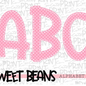 Pink polka dot alphabet, Sweet Beans printable font, alpha pack, PNG file for sublimation, create your own words, pink alphabet