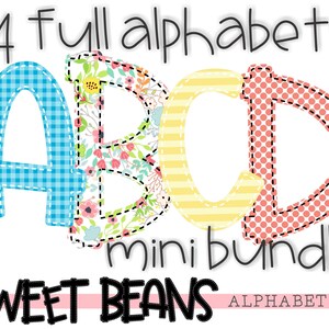 Alphabet bundle, Sweet Beans printable font, alpha pack, PNG file for sublimation, create your own words, 4 FULL alphabets, flower & dots
