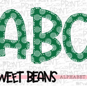 Green polka dot alphabet, Sweet Beans printable font, alpha pack, PNG file for sublimation, create your own words, green print alphabet