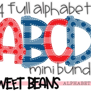 Alphabet bundle, Sweet Beans printable font, alpha pack, PNG file for sublimation, create your own words, 4 FULL alphabets, 4th of July