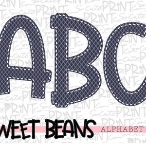 Alphabet, Sweet Beans printable font, alpha pack, navy & peach trelis alphabet,   PNG file for sublimation, create your own words, EB004