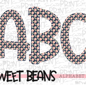 Alphabet, Sweet Beans printable font, alpha pack, navy & peach flower alphabet,   PNG file for sublimation, create your own words, EB004