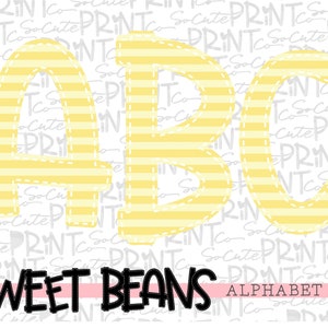 Yellow striped alphabet, Sweet Beans printable font, alpha pack, PNG file for sublimation, create your own words, lemonade alphabet