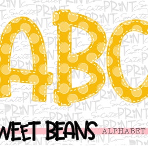 Yellow polka dot alphabet, Sweet Beans printable font, alpha pack, PNG file for sublimation, create your own words, yellow print alphabet