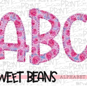 Flower alphabet, Sweet Beans printable font, alpha pack, PNG file for sublimation, create your own words, Purple & red wildflowers
