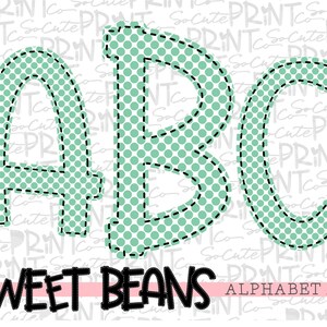 Alphabet, Sweet Beans printable font, alpha pack, teal dot alphabet,   PNG file for sublimation, create your own words, EB003