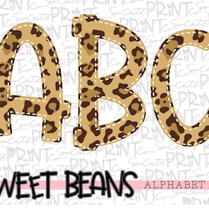Leopard alphabet, Sweet Beans printable font, alpha pack, PNG file for sublimation, create your own words, cheetah print alphabet