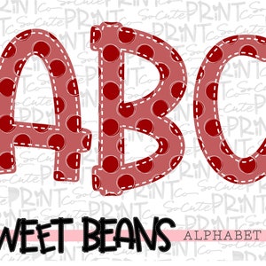 Dark red polka dot alphabet, Sweet Beans printable font, alpha pack, PNG file for sublimation, create your own words, red alphabet