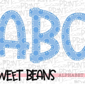 Light Blue polka dot alphabet, Sweet Beans printable font, alpha pack, PNG file for sublimation, create your own words, blue print alphabet
