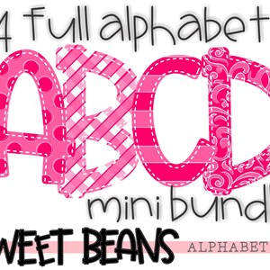 Alphabet bundle, Sweet Beans printable font, alpha pack, PNG file for sublimation, create your own words, 4 FULL alphabets, Hot Pink