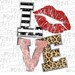 Valentines Day, Love clipart, Valentine png file for sublimation printing, Valentines day clipart, Black stripe and glitter lips 