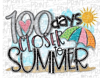 School clipart, 100 days closer to summer, school PNG file for sublimation, one hundred days of school, 100th day of school, teacher clipart