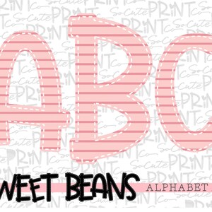 Alphabet, Sweet Beans printable font, alpha pack, pink stripe alphabet, PNG file for sublimation, create your own words, EB006