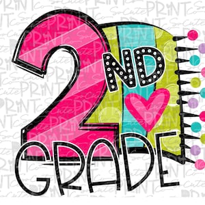 Back to school, Second grade bright & fun clipart, PNG file for sublimation, first day of school, printable, 2nd grade printable
